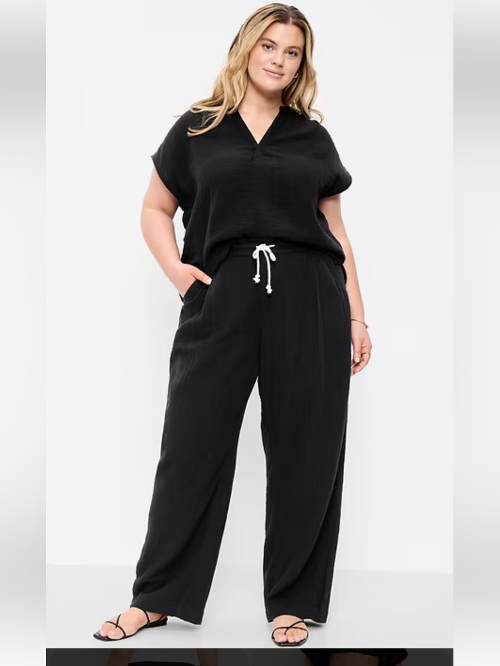 NWT Old Navy High-Waisted Crinkle Gauze Barrel Ankle Pants SZ 2X plus vacation